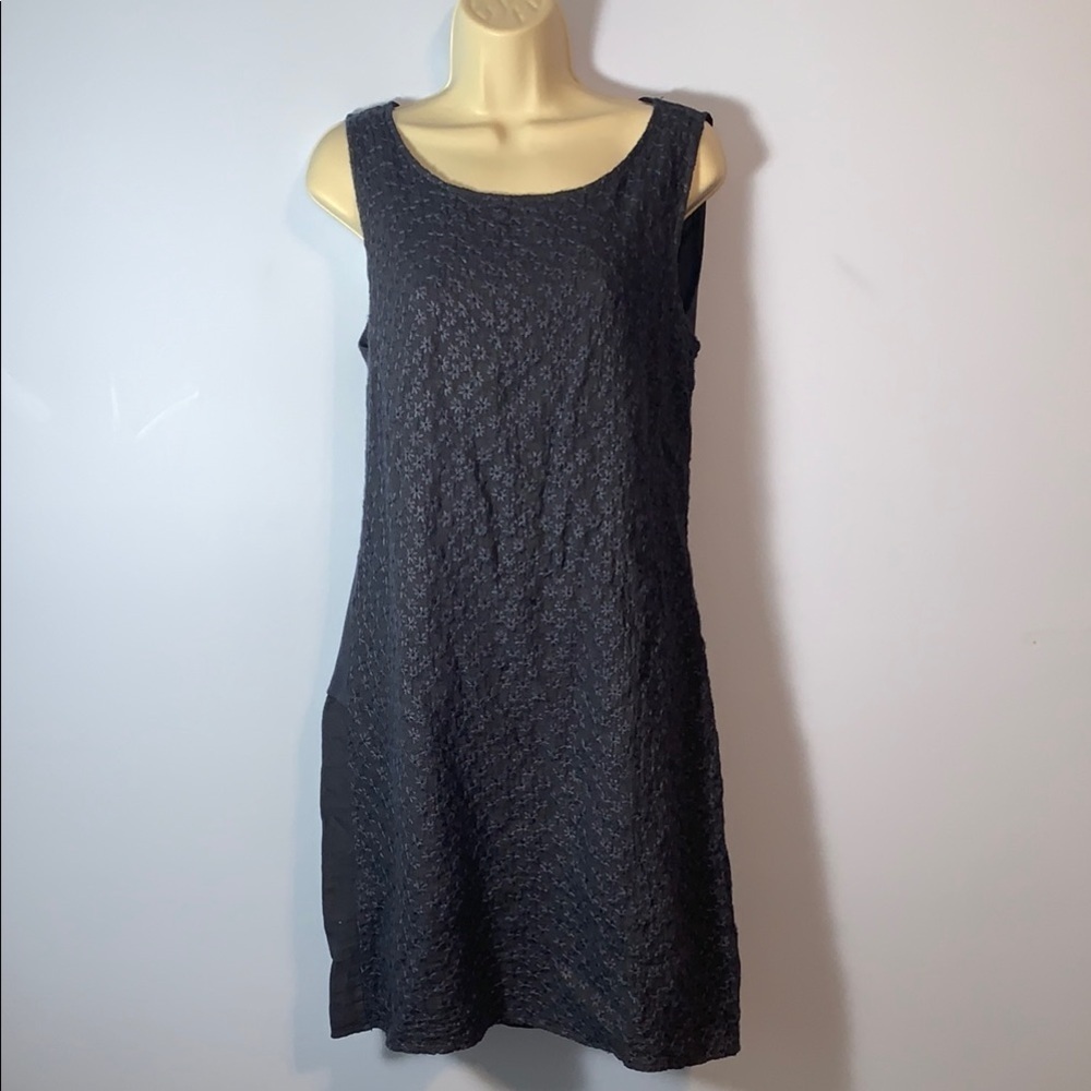 Lina Tomei navy blue sleeveless embroidered flower linen mini dress medium Italy
